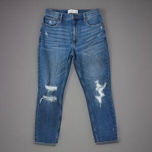 NWT Abercrombie & Fitch A&F Mom Jeans Womens 29 8R High Rise Distressed 0689